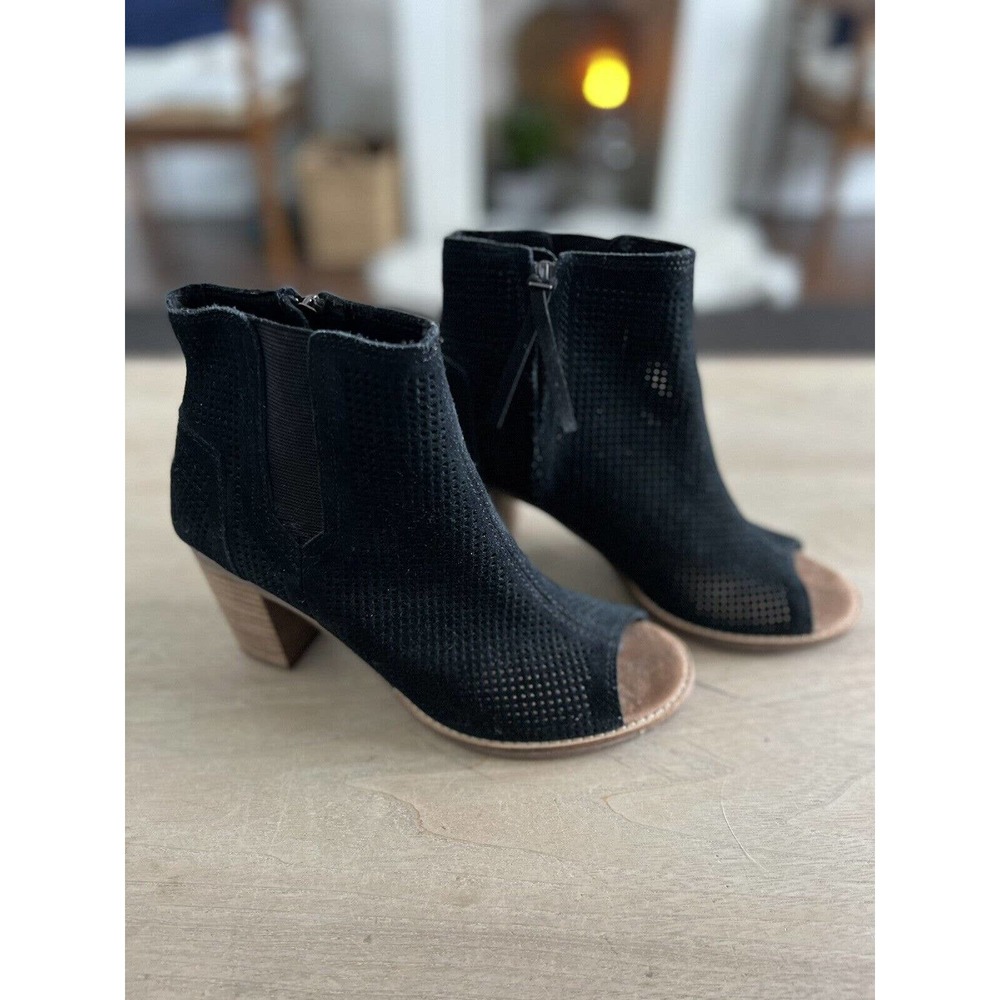 Toms Tom’s Women’s 6.5 Majorca Black Suede Open Toe Ankle Boots Booties
